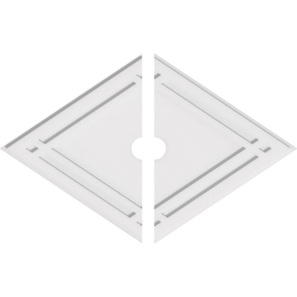 Ekena Millwork Diamond Architectural PVC Ceiling Medallion, 38"W x 25 3/8"H x 3"ID x 13 1/4"C x 1"P, Two-Piece CMP38X25DD2-03000 - main